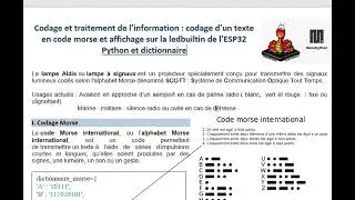 Code Morse Utilisation dictionnaire python Encodage de texte + led sur  ESP32