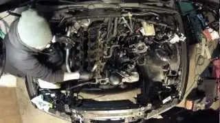 Day4-headgasket change.head removed, removing gasket. BMW, 1997, 328i, E36, M52B28.