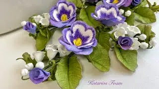Violas with lilies of the valley from foamiran/ Виолы с ландышами из фоамирана