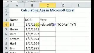 Calculate Age in Years Microsoft Excel