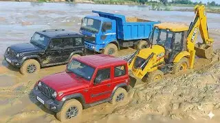 New tata signa truck muddy accident pulling out JCB 3rd auto rickshaw tractor 