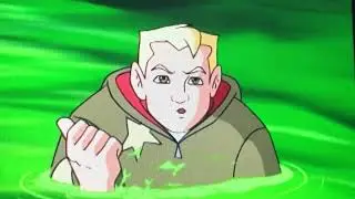 Cassy, Gus and Verne fall into the green sticky goo lake
