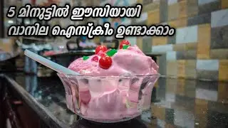 5 മിനുട്ടിൽ ഈസി ആയി വാനില ഐസ്ക്രീം || ice cream recipe malayalam
