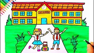 Kolay Okul Çizimi 🏫 Okul Çizimleri - Okul Resmi Nasıl Çizilir? - Okul Çizilişi - Drawing a School