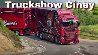 Truckshow Ciney 2025 Part 1 with Scania V8 open pipes sound , custom semi Trucks from Europe