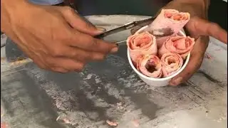 Thai ICE CREAM ROLLS - Thailand Street Food - Rollos de helado tailandés