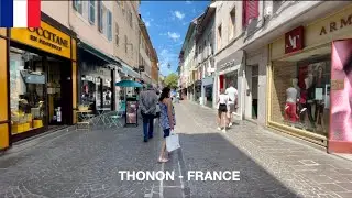 Thonon Town Center Walk in France, Summer [4K HDR]