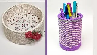 Home storage // Wicker baskets from improvised materials