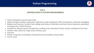 Introduction to python Programming (notes) | python |python 1st unit notes