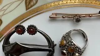 Винтаж.Мои покупки. Брошь русские самоцветы, сакта с янтариками и кольцо ( Reino Aho)