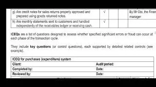 Recording of internal control systems (Auditing 