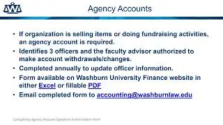 Washburn Law Student Organizations - Completing Agency Account Signature Authorization Form