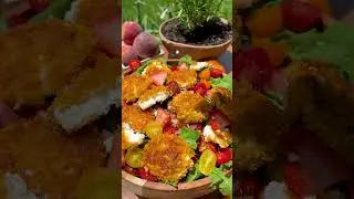 Fried Goat Cheese Arugula Salad with Basil-Strawberry Vinaigrette  I  