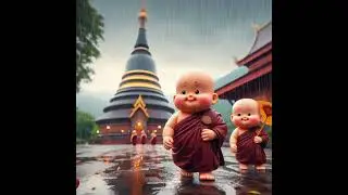 chubby little monks are walking in the rain.created by AI.#AI #short #Lovely