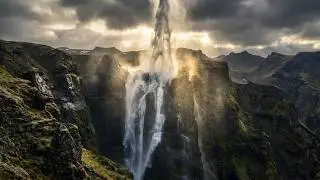 Waterfall flowing upside down in Iceland