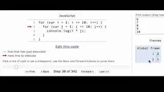 Nested for loops on JSTutor