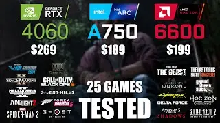 RTX 4060 8GB vs ARC A750 8GB vs RX 6600 8GB | R9 - 7950X3D | 1080p - 25 Games Tested