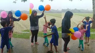 Letusin balon sambil bermain hujan