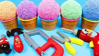 Play Foam Ice Cream Surprise Cups Opening with Disney Mickey Mouse Pretend Tools!
