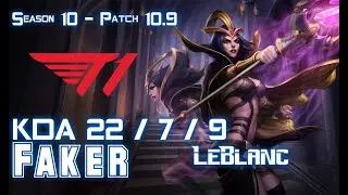 T1 Faker LEBLANC vs JAYCE Mid - Patch 10.9 KR Ranked