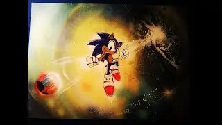 how draw and spray - SONIC with STANCIL - in SPRAY PAINT ART tutorial