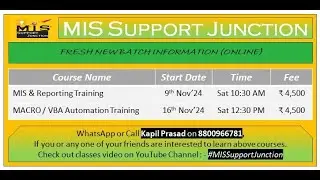 Excel Tutorial | MACRO | VBA Learning | #MISSupportJunction
