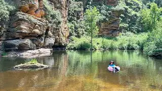 Arizona swimming hole with sand, shade, and CRAWDADS