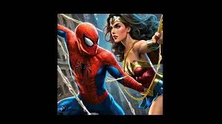 Wonder Woman Flying with Spiderman MetaAi from my idea