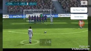 WHAT A SCREAMER BY DANI ALVES+MESSI freekick