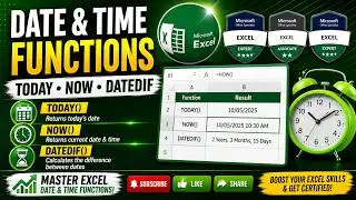MASTER Excel DATE & TIME FUNCTIONS: TODAY(), NOW() & DATEDIF() | Complete Excel Tutorial
