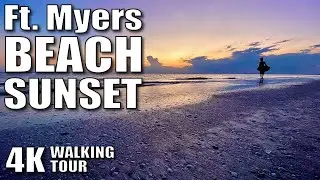 |4K| Sunset Tour Downtown Ft. Myers Beach Florida, Slow TV, Ambient, Walking