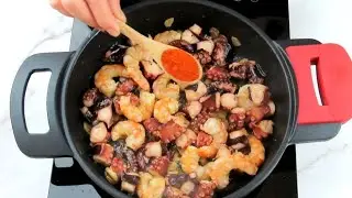 Aperitivo de pulpo con langostinos, la receta rápida.