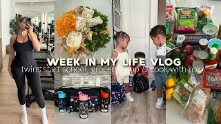 WEEKLY VLOG♡ the twins start school, grocery shopping, cook with me, & more!