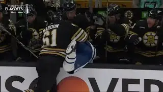 Pat Maroon Checks Timothy Liljegren Into the Boston Bench