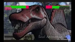 SPINOSAURUS VS SCORPIOS REX seal animation with healthbars