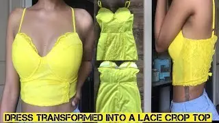 DIY DRESS INTO A LACE CROP TOP WITH FABRIC GLUE( NO SEWING)| FASHION HACKS