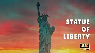🗽 STATUE OF LIBERTY 8K - Amazing sunset in New York