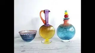 Kjell Engman 1989 'Bon Bon' series, Kosta Boda, Amethyst and Lemon Pitcher Vase, Sweden, Signed