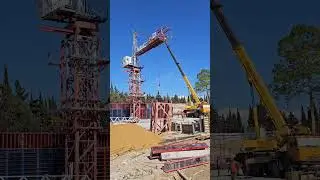 На строительстве общежитий СевГУ монтируется первый башенный кран 