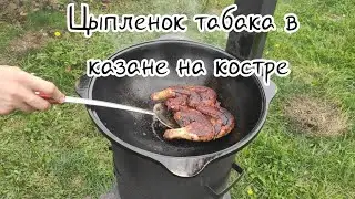 Chicken tobacco in a cauldron on the fire