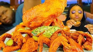NASHVILLE HOT VS CAROLINA GOLD FRIED CHICKEN WINGS!!!| COUPLES Q&A| MUKBANG EATING SHOW
