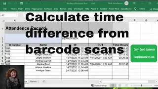 Calculate time difference from barcode scans in Excel