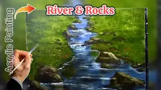 Acrylic Landscape Painting Lesson / River n Rocks