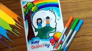 Children's day drawing easy step| Happy Children's Day Poster drawing| Easy drawing