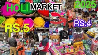 Cheapest Holi Color Market 2025🔥 Gulal Pichkari 4₹ | Holi Stash | Sadar Bazar Holi Market
