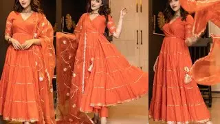 Angarkha style layered dress cutting and stitching/readymade style Kurti/gown cutting and stitching