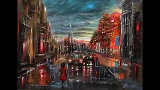 картина ОСЕННИЙ НОЧНОЙ ГОРОД Напишем вместе. painting AUTUMN CITY Let's write together