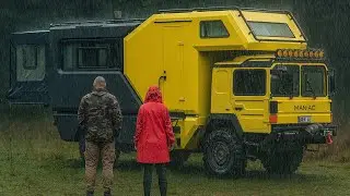 CAMPING IN THE RAIN WITH OUR COZY STOVE-HEATED CARAVAN