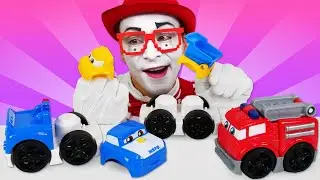 Видео про Машинки Мегаблокс Mega Bloks для малышей! Клоун Гоша собирает машины из конструктора!