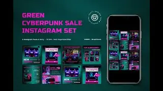 Download Green Cyberpunk Video Games Sale Instagram Pack Stock Graphics